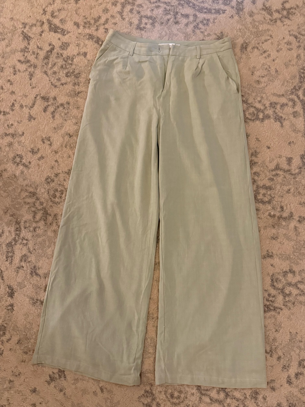 Altar'd State Sage Green Wide Leg Trouser Pants Linen Look Size L